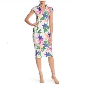 ALEXIA ADMOR Floral Scuba Midi Sheath Dress Sz L